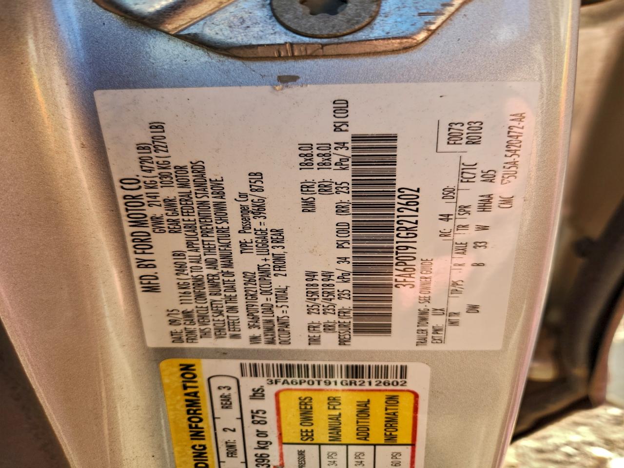 2016 Ford Fusion Se VIN: 3FA6P0T91GR212602 Lot: 92285675