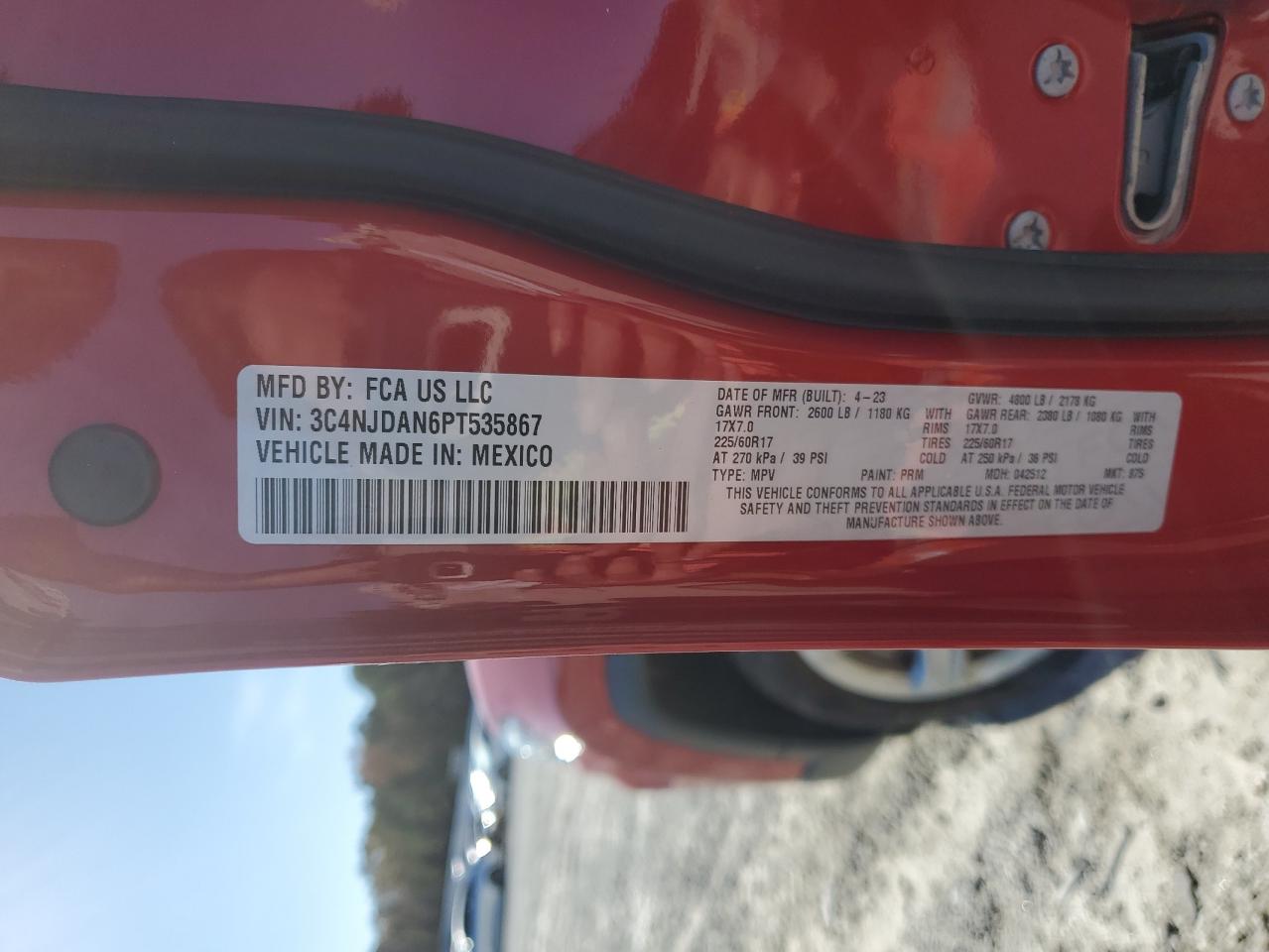 2023 Jeep Compass Sport VIN: 3C4NJDAN6PT535867 Lot: 92040845