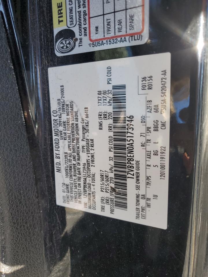 2010 Ford Mustang VIN: 1ZVBP8EN0A5173946 Lot: 91242885