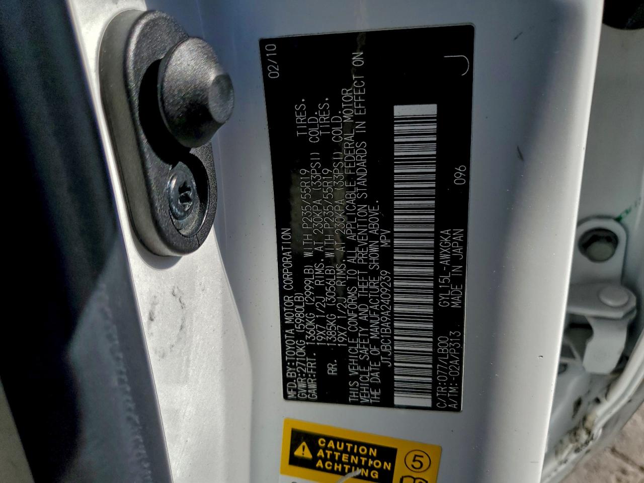 2010 Lexus Rx 450H VIN: JTJBC1BA9A2409239 Lot: 94170595