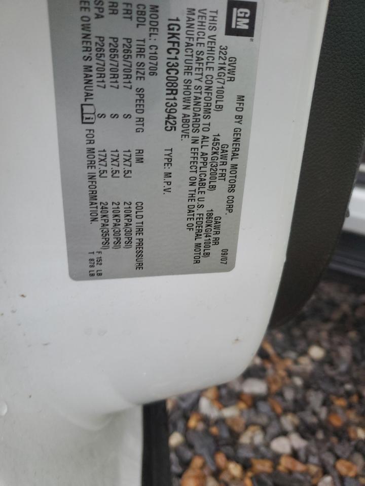 2008 GMC Yukon VIN: 1GKFC13C08R139425 Lot: 93467895