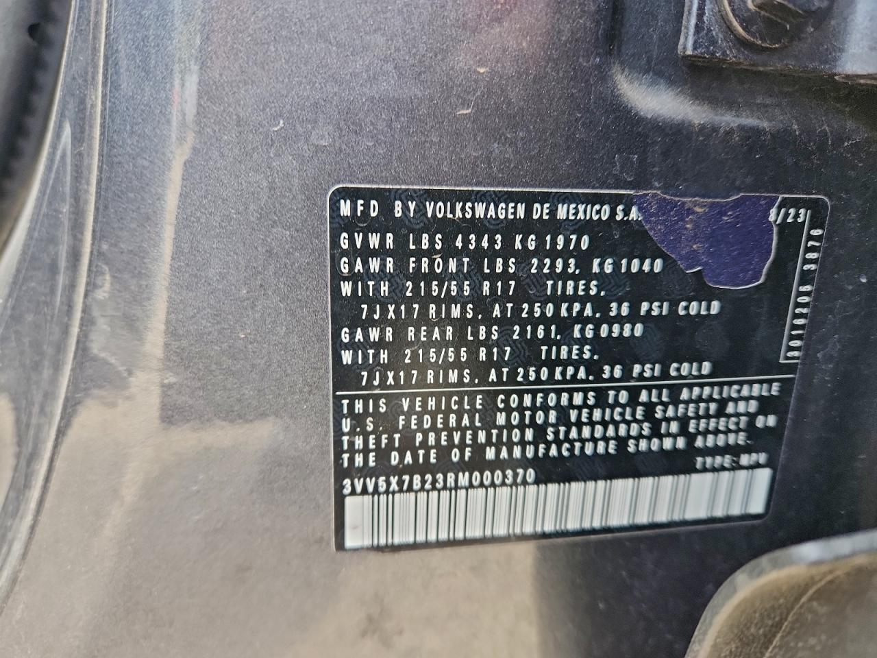 2024 Volkswagen Taos S VIN: 3VV5X7B23RM000370 Lot: 94297525