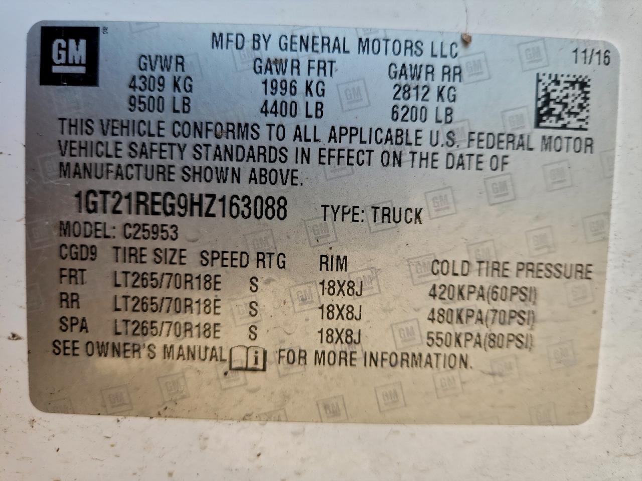 2017 GMC Sierra C2500 Heavy Duty VIN: 1GT21REG9HZ163088 Lot: 94172515