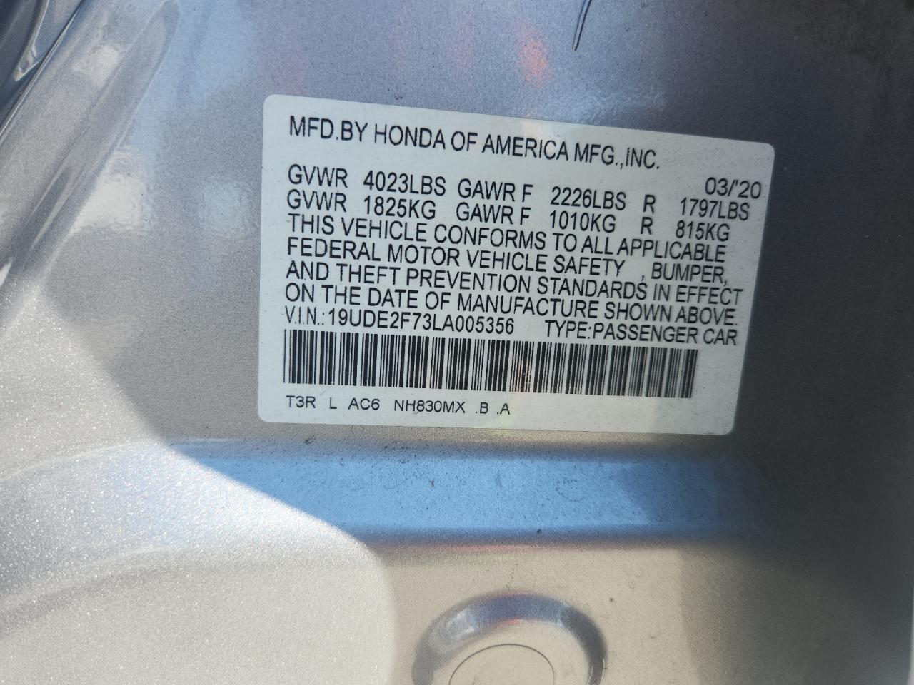 2020 Acura Ilx Premium VIN: 19UDE2F73LA005356 Lot: 93718685