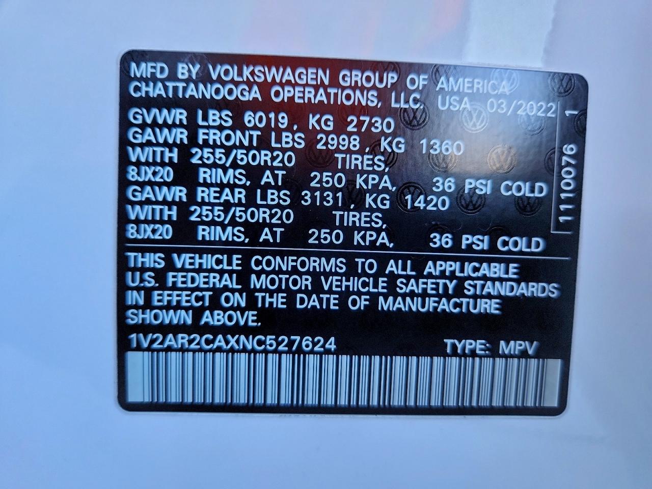 2022 Volkswagen Atlas Sel R-Line VIN: 1V2AR2CAXNC527624 Lot: 94189945