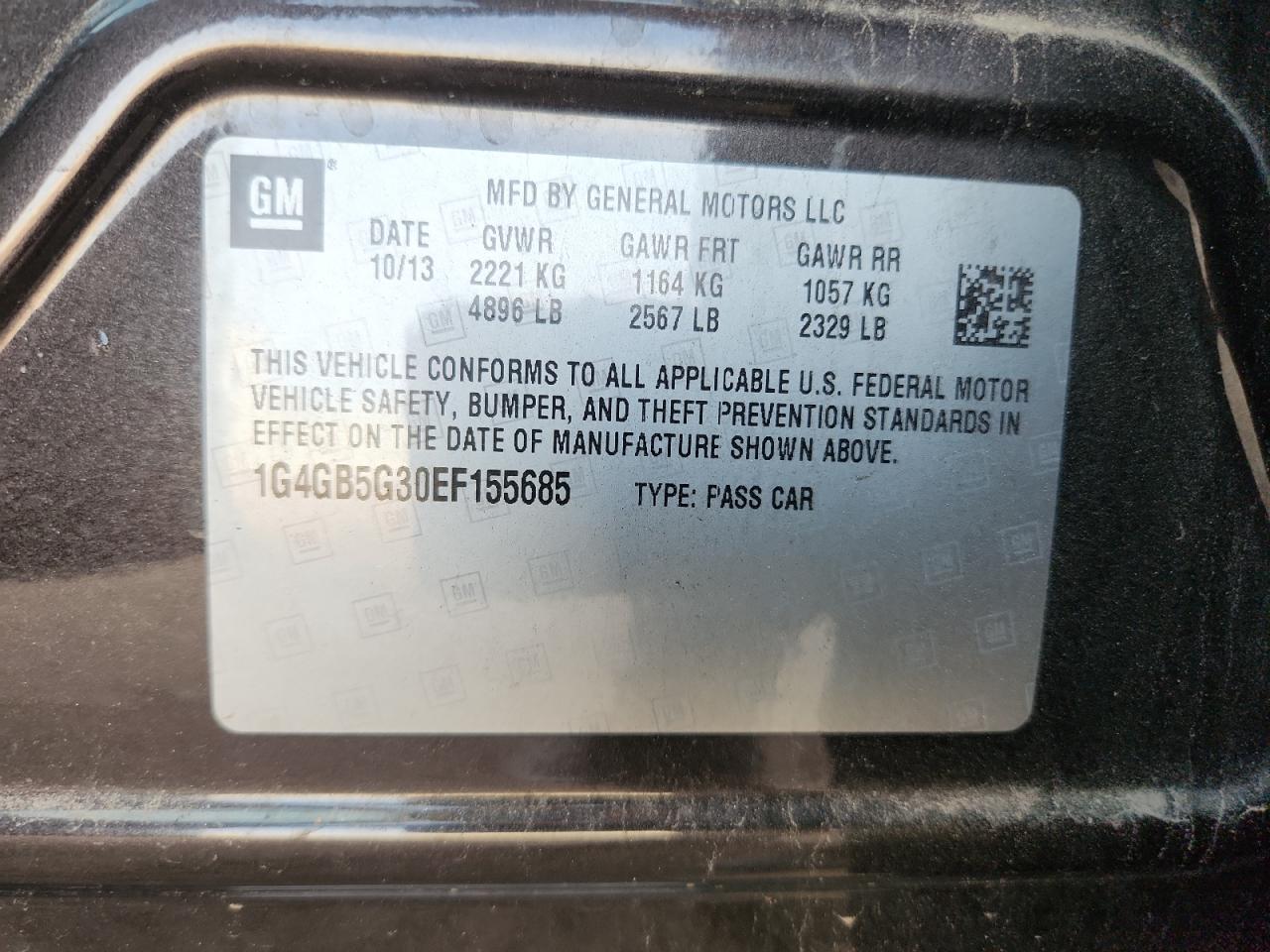 2014 Buick Lacrosse VIN: 1G4GB5G30EF155685 Lot: 91722685