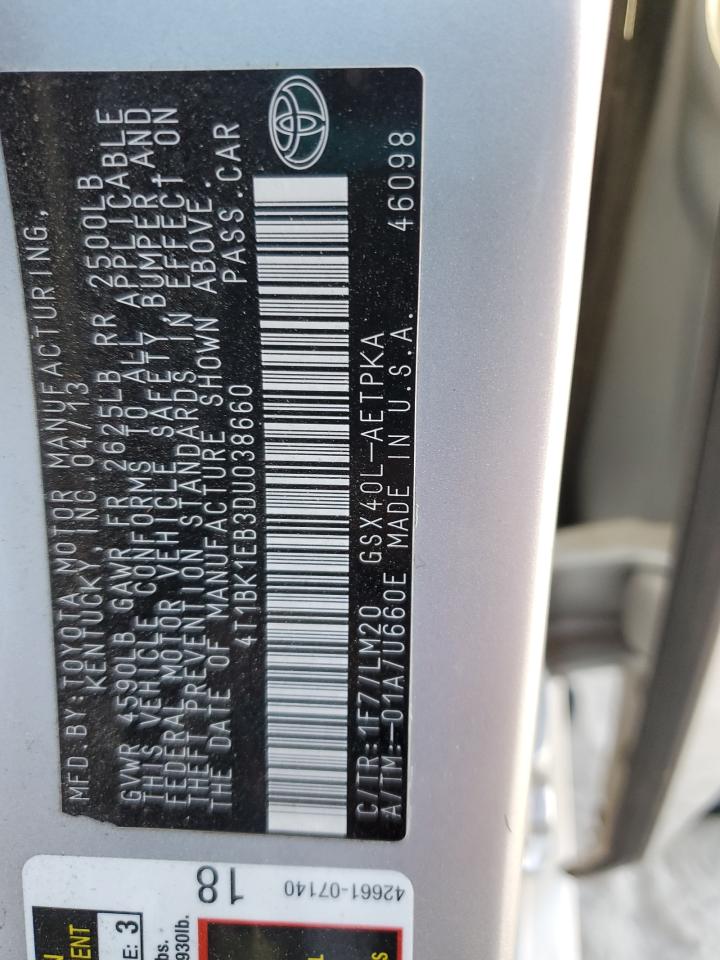 2013 Toyota Avalon Base VIN: 4T1BK1EB3DU038660 Lot: 93414785