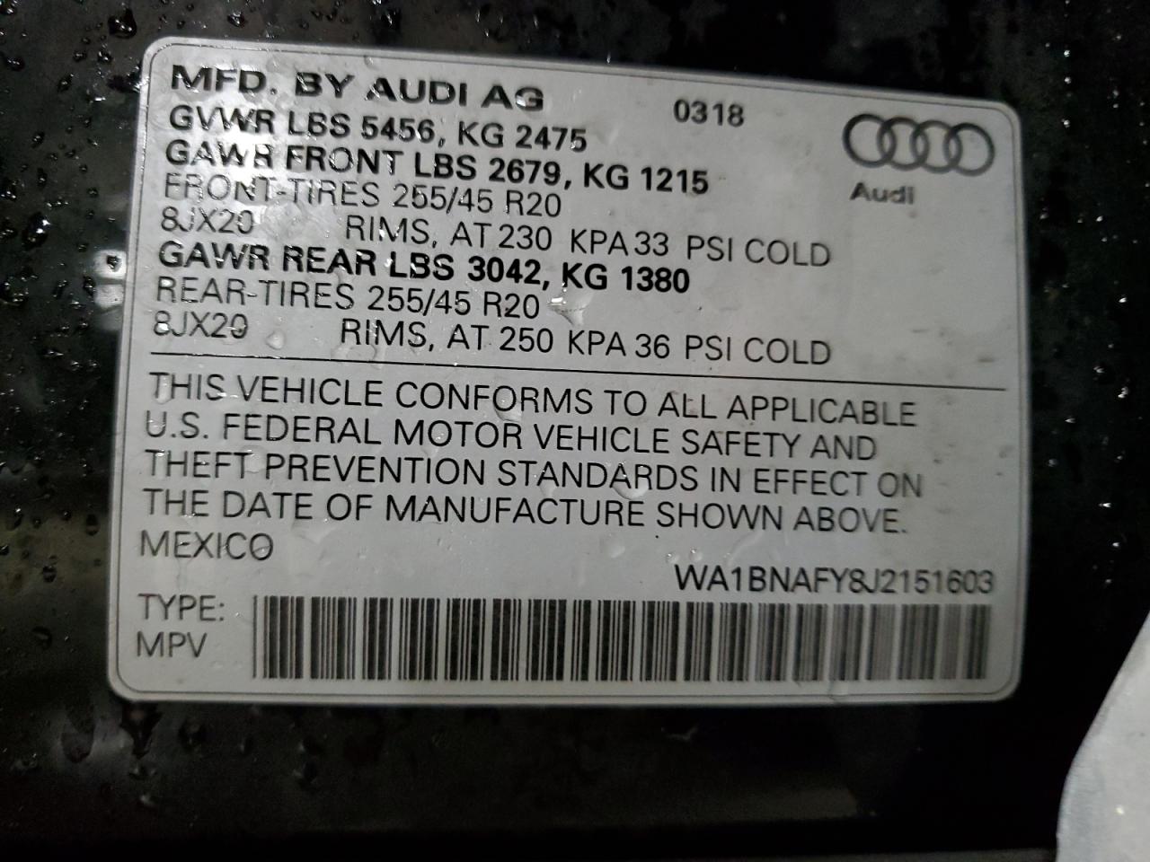 2018 Audi Q5 Premium Plus VIN: WA1BNAFY8J2151603 Lot: 92196115