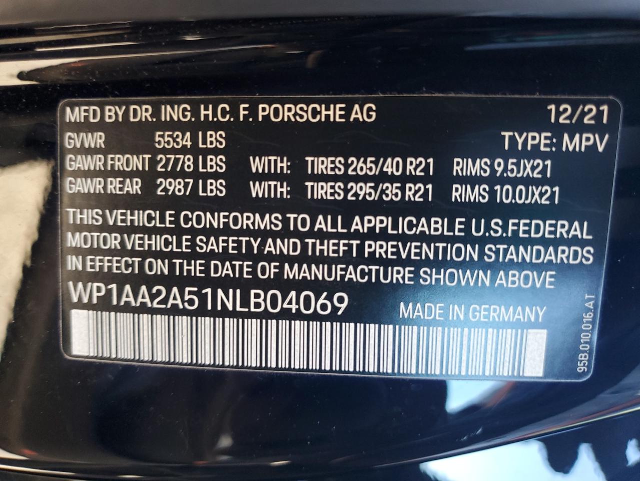 2022 Porsche Macan VIN: WP1AA2A51NLB04069 Lot: 92630095