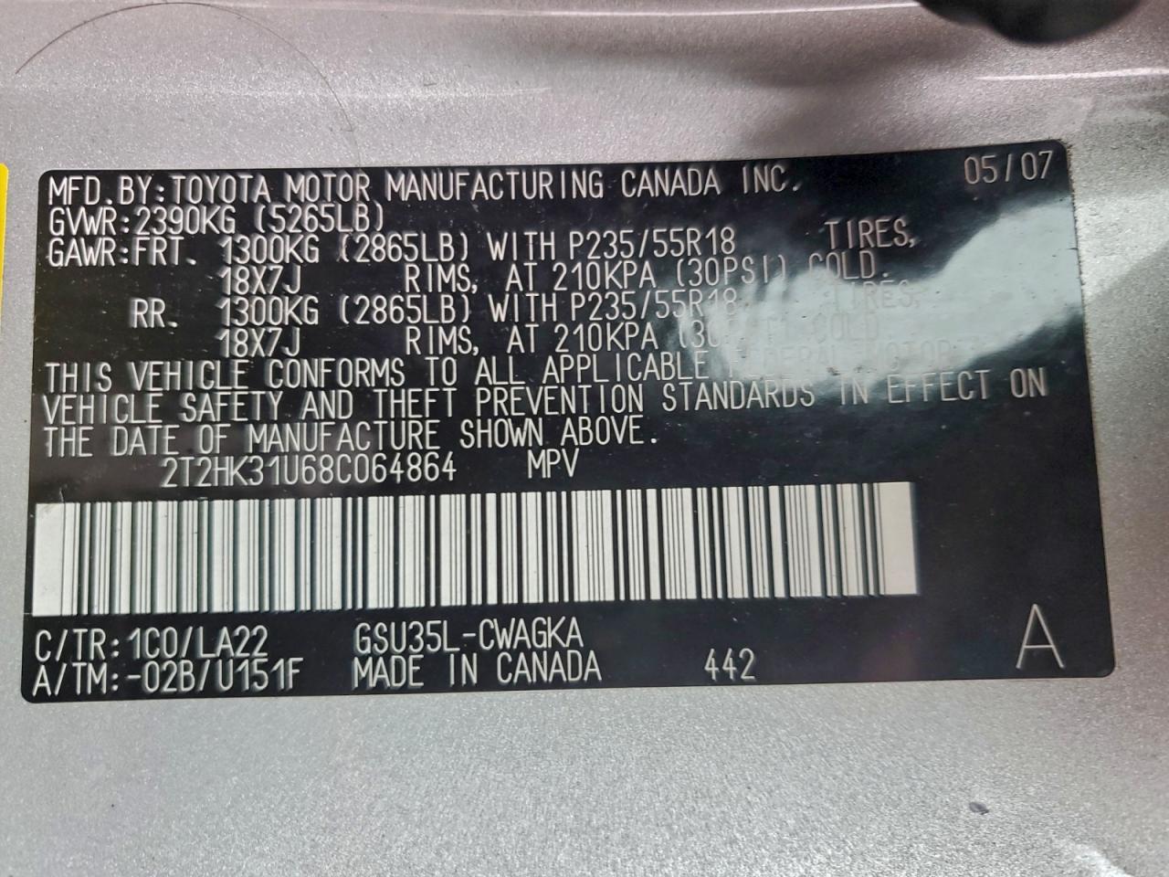 2008 Lexus Rx 350 VIN: 2T2HK31U68C064864 Lot: 92885925