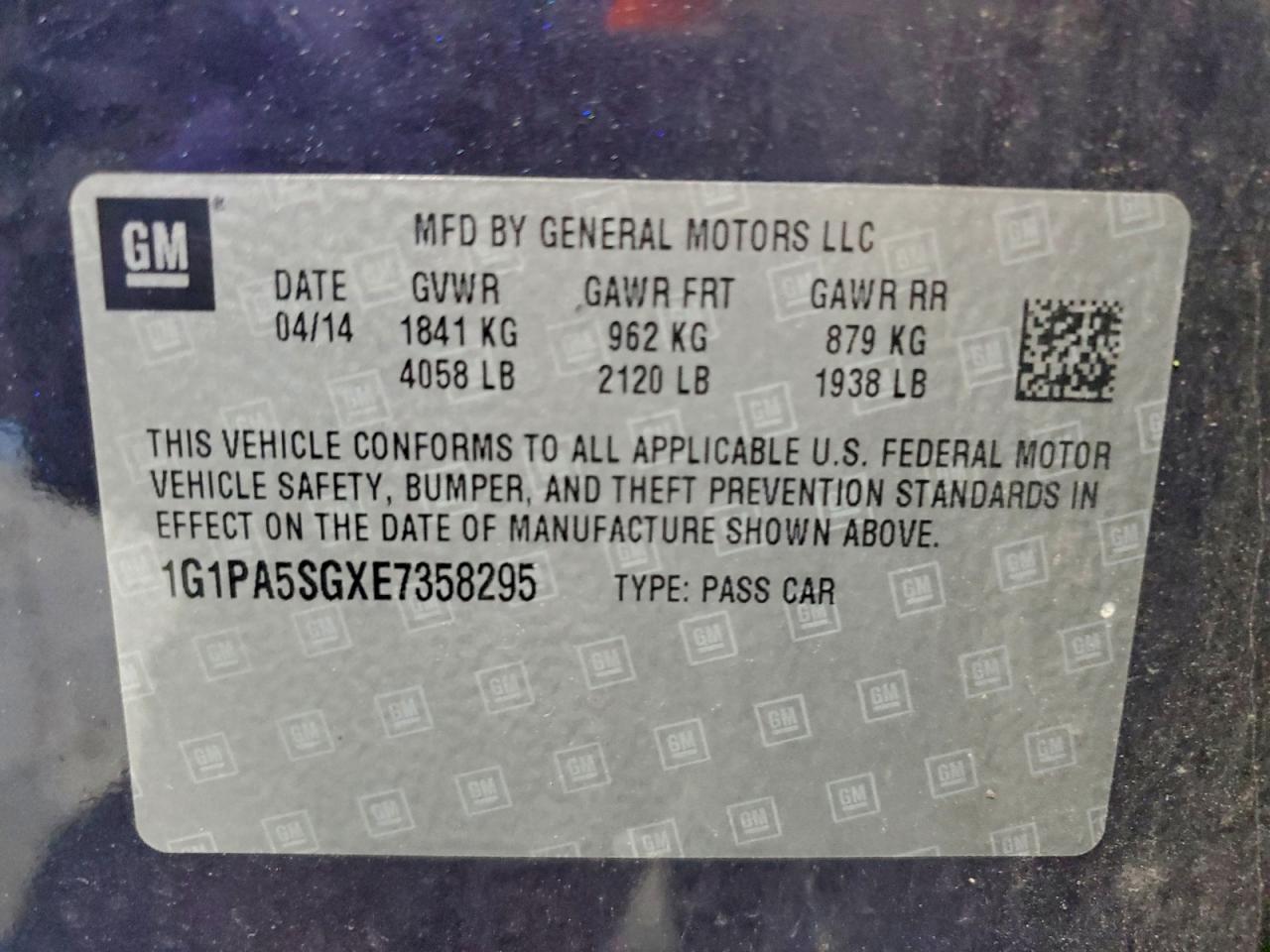 2014 Chevrolet Cruze Ls VIN: 1G1PA5SGXE7358295 Lot: 94671135