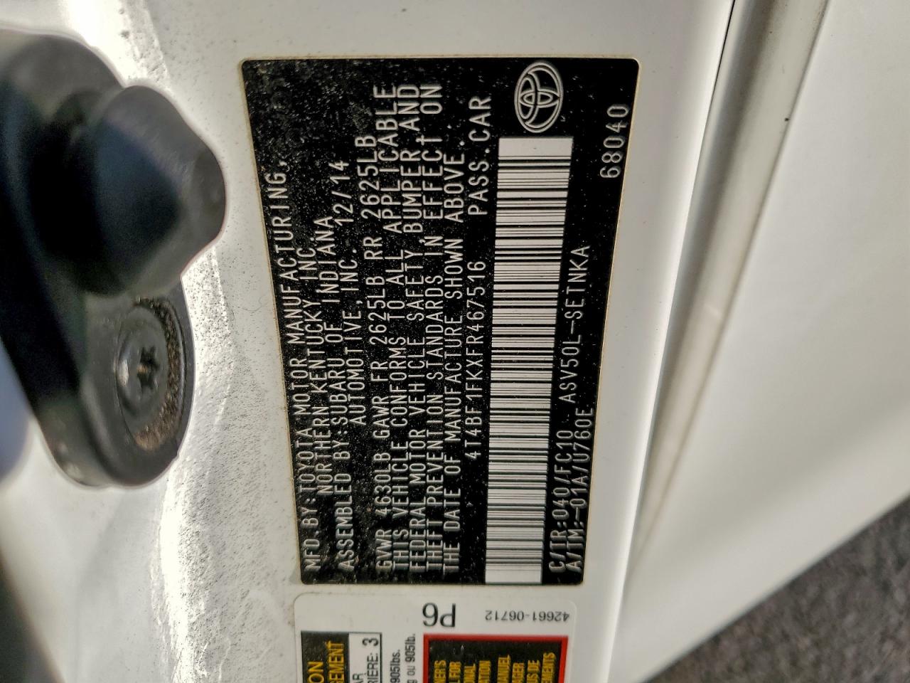 2015 Toyota Camry Le VIN: 4T4BF1FKXFR467516 Lot: 94773885