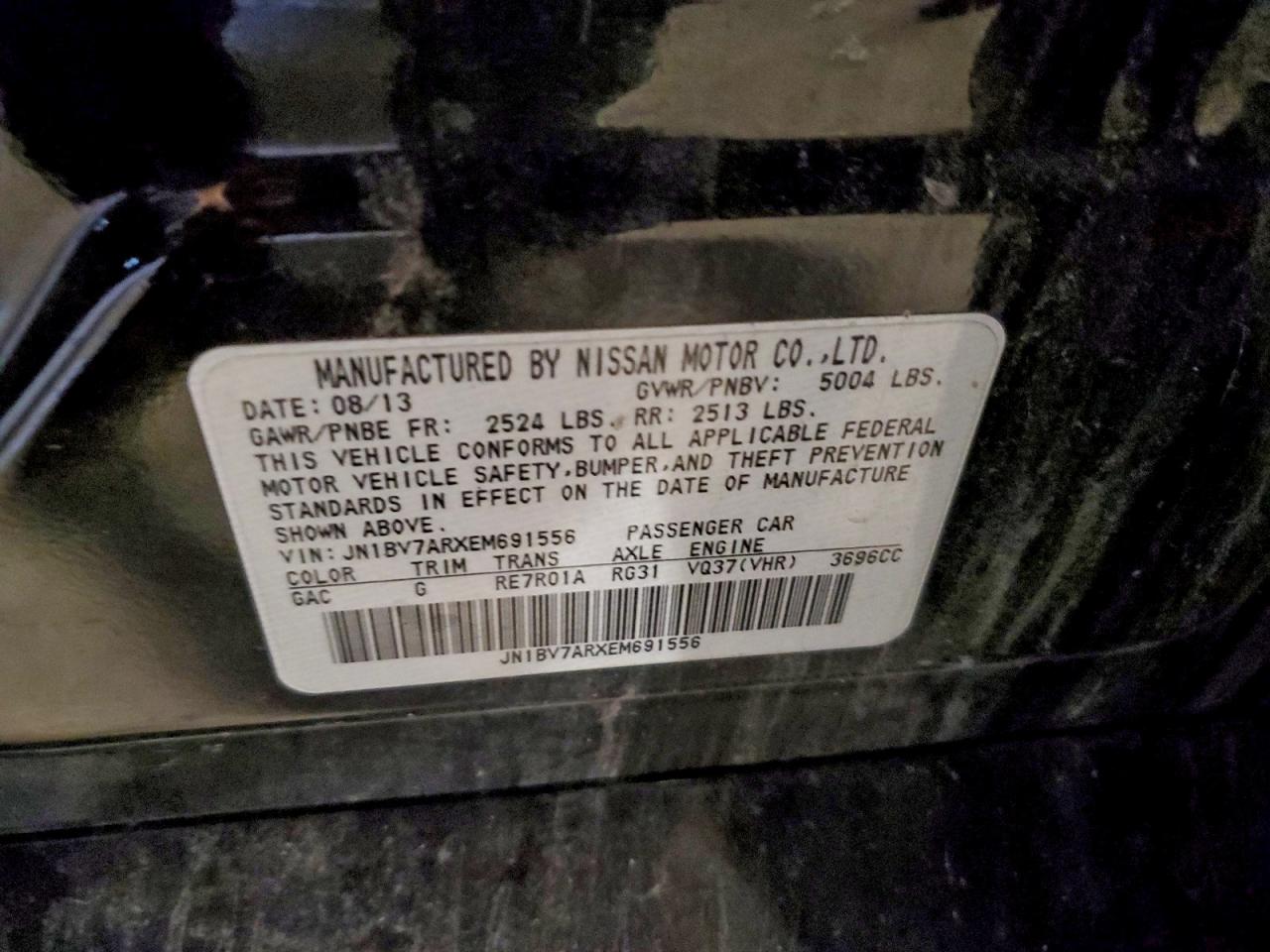 2014 Infiniti Q50 Base VIN: JN1BV7ARXEM691556 Lot: 93352855