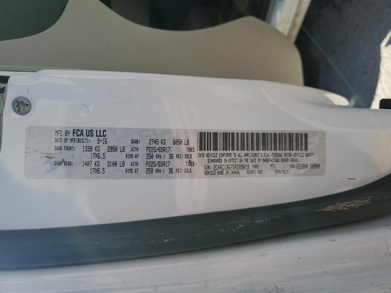 2016 Chrysler Town & Country Touring VIN: 2C4RC1BG7GR289019 Lot: 90719395