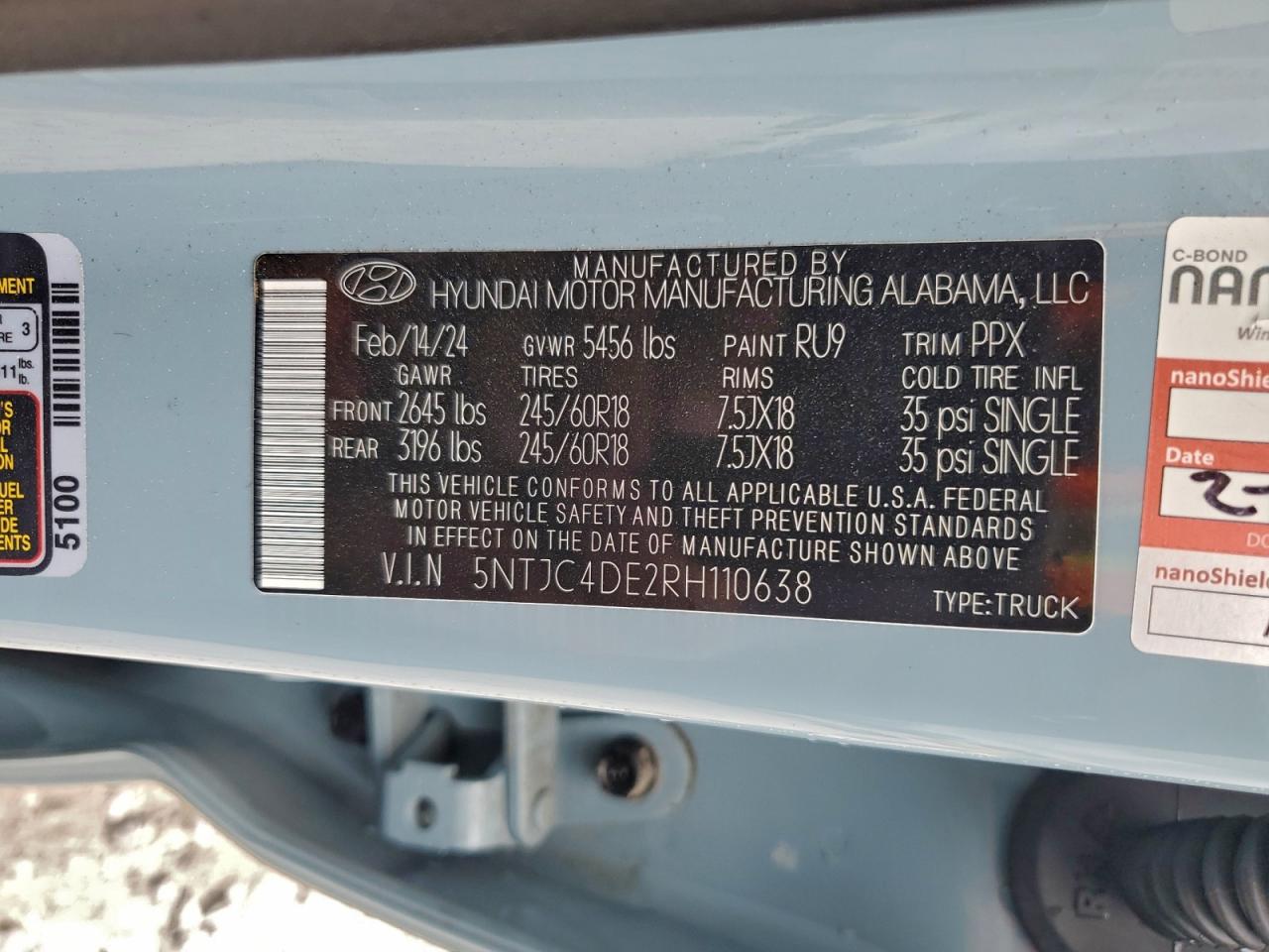 2024 Hyundai Santa Cruz Sel VIN: 5NTJC4DE2RH110638 Lot: 94027325