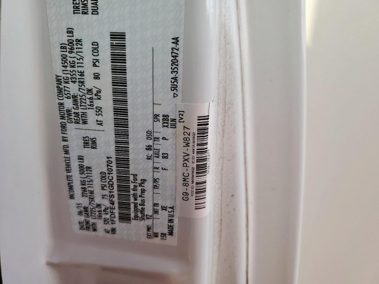 2016 Ford Econoline E450 Super Duty Cutaway Van VIN: 1FDFE4FS1GDC10701 Lot: 92641865