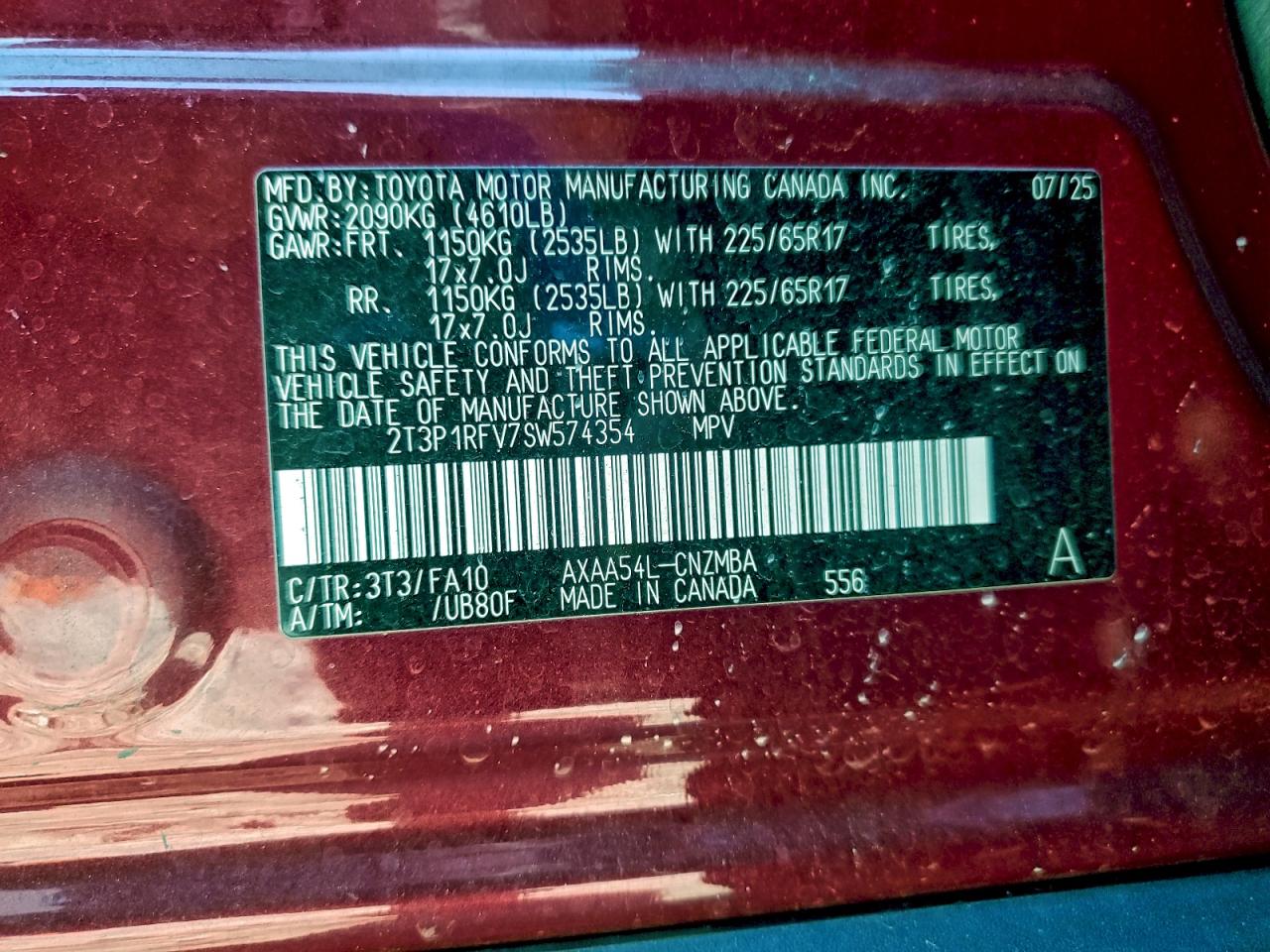 2025 Toyota Rav4 Xle VIN: 2T3P1RFV7SW574354 Lot: 94063445
