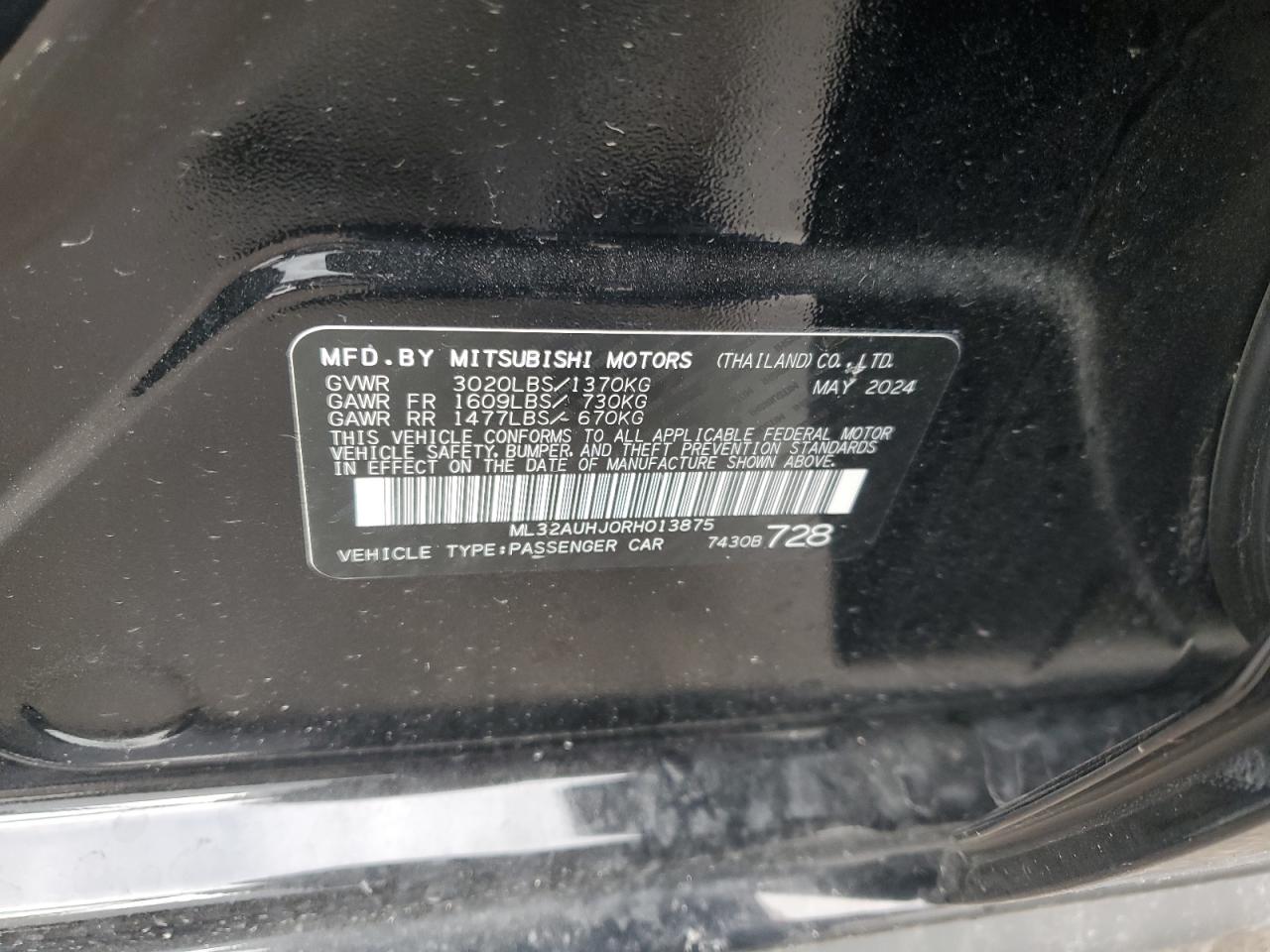 2024 Mitsubishi Mirage Es VIN: ML32AUHJ0RH013875 Lot: 93318715