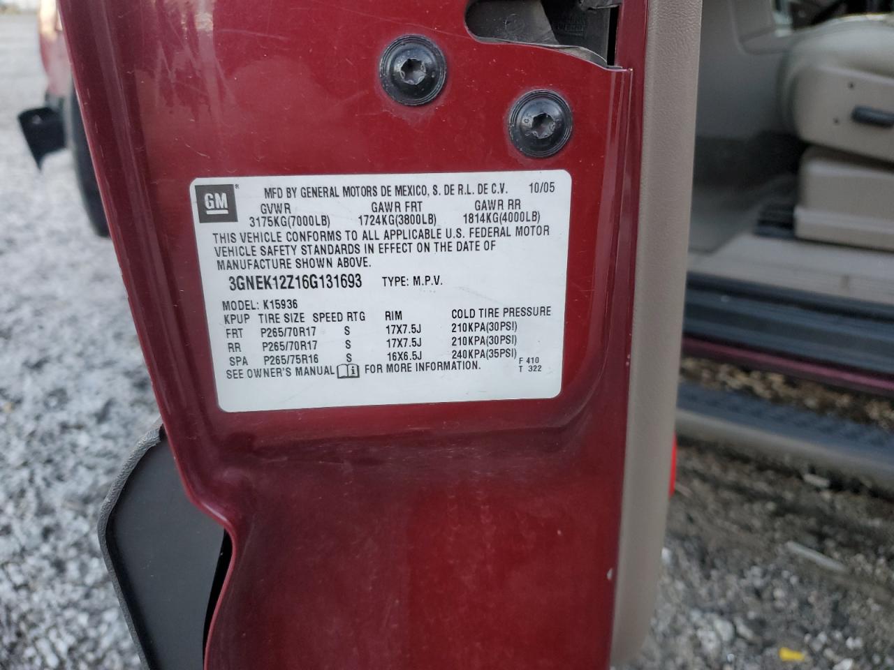 2006 Chevrolet Avalanche K1500 VIN: 3GNEK12Z16G131693 Lot: 92866195