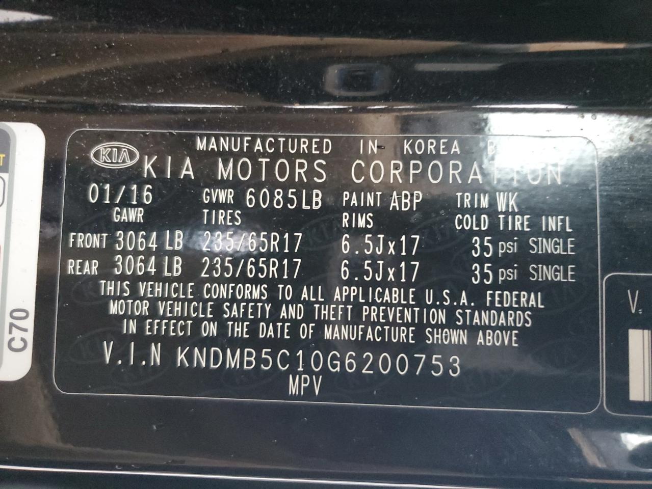 2016 Kia Sedona Lx VIN: KNDMB5C10G6200753 Lot: 93448485