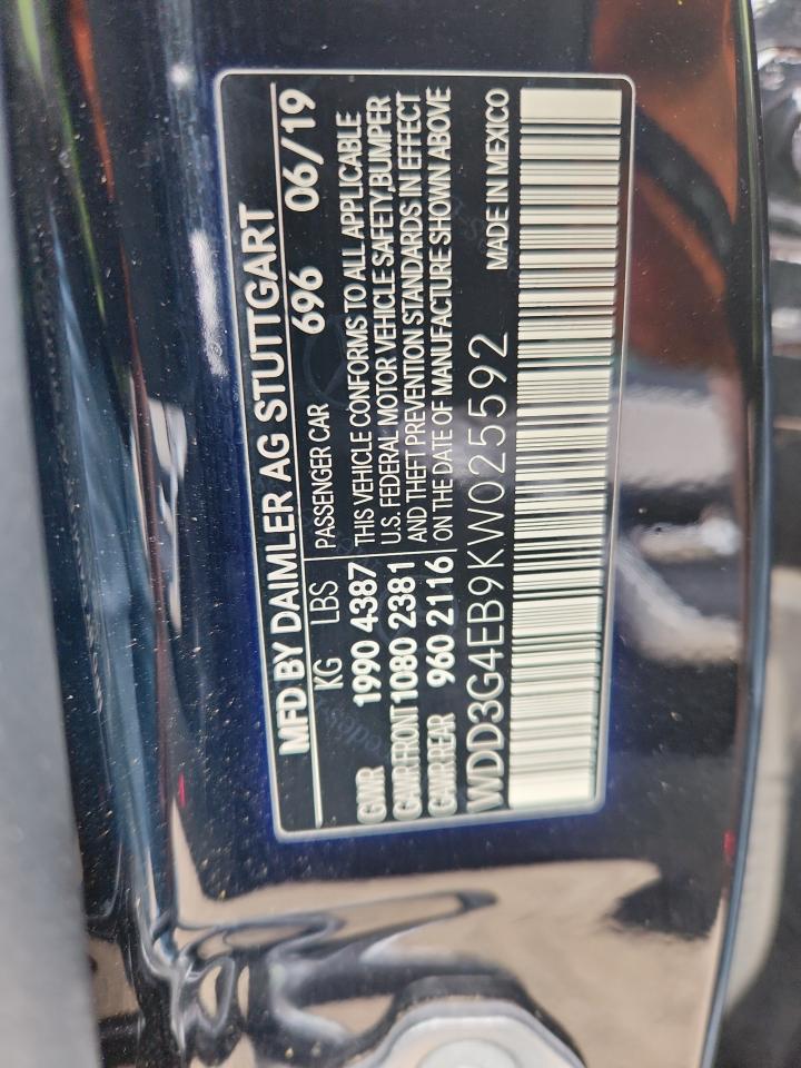 2019 Mercedes-Benz A 220 VIN: WDD3G4EB9KW025592 Lot: 91651885