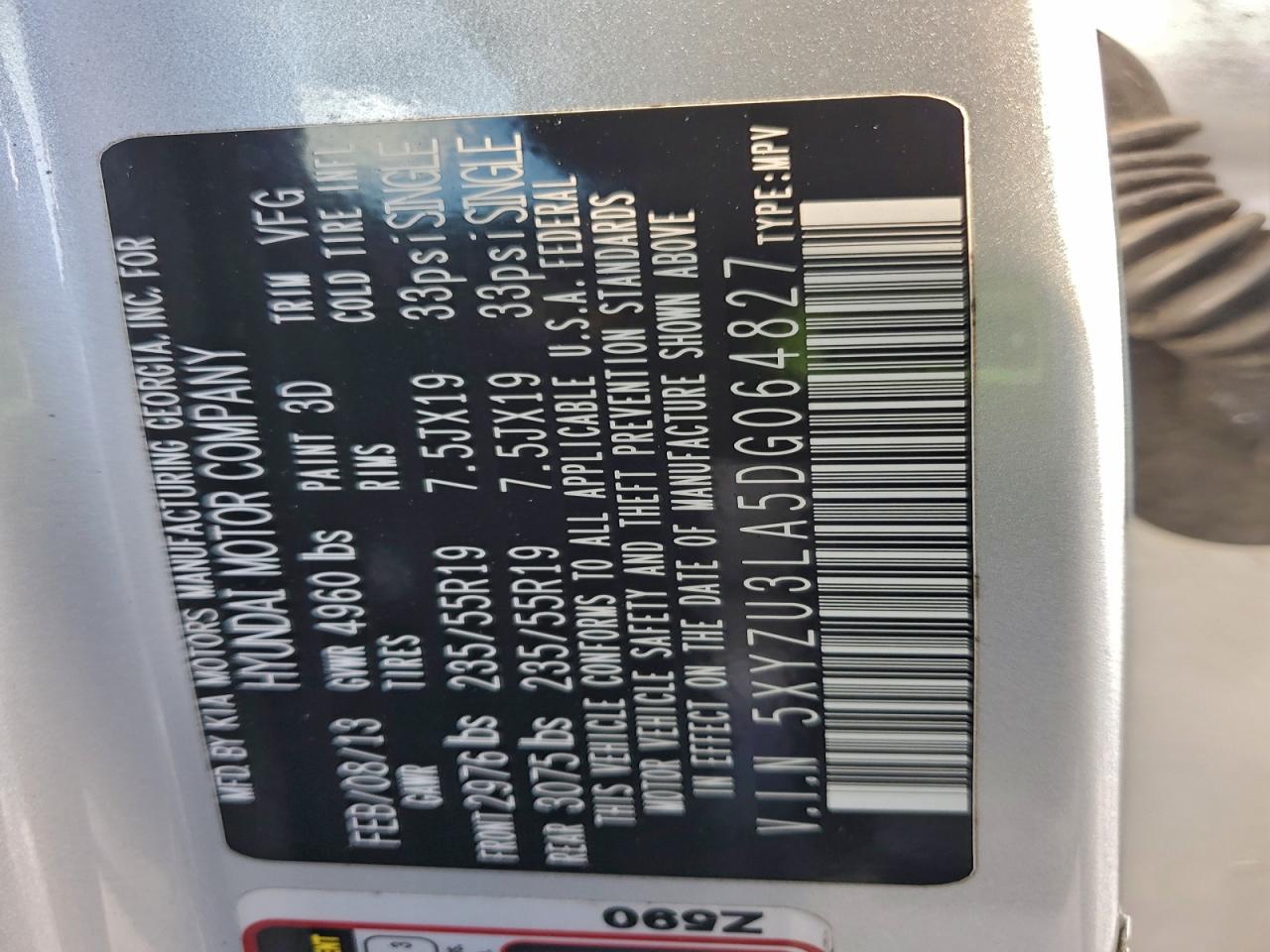 2013 Hyundai Santa Fe Sport VIN: 5XYZU3LA5DG064827 Lot: 94419035