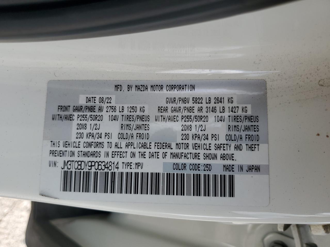 2023 Mazda Cx-9 Grand Touring VIN: JM3TCBDY9P0634814 Lot: 91726105