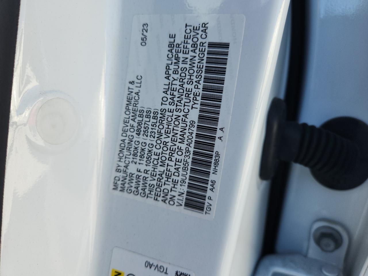 2023 Acura Tlx VIN: 19UUB5F33PA004799 Lot: 91353425