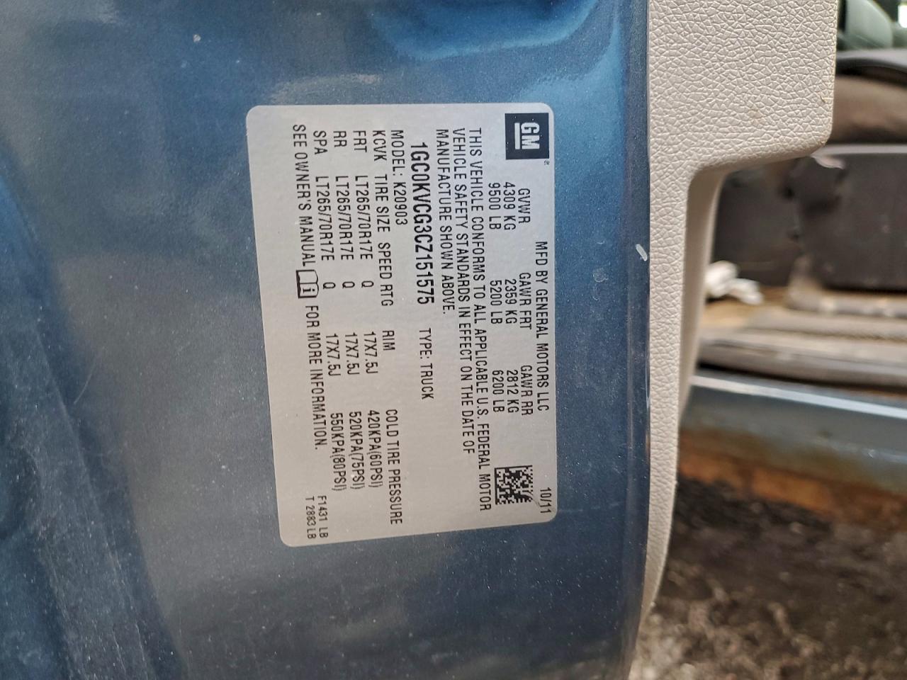 2012 Chevrolet Silverado K2500 Heavy Duty VIN: 1GC0KVCG3CZ151575 Lot: 94274585