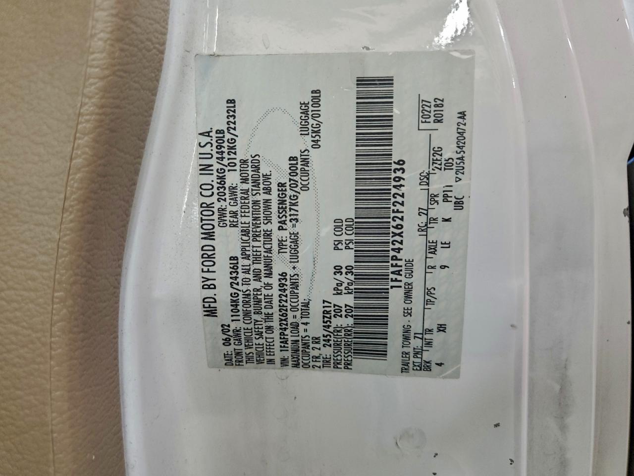 2002 Ford Mustang Gt VIN: 1FAFP42X62F224936 Lot: 94079535