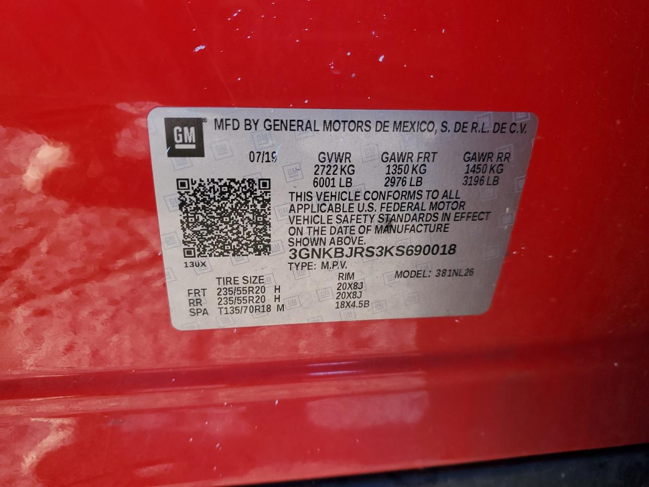 2019 Chevrolet Blazer Rs VIN: 3GNKBJRS3KS690018 Lot: 92706425