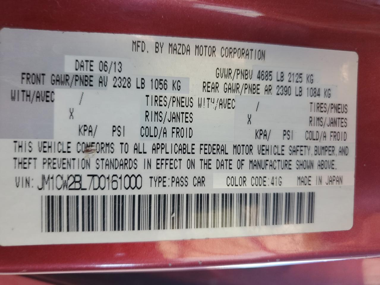 2013 Mazda 5 VIN: JM1CW2BL7D0161000 Lot: 91880985