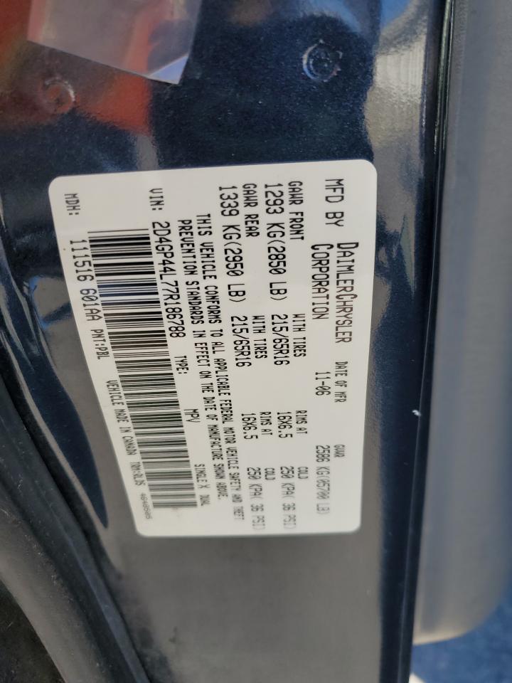 2007 Dodge Grand Caravan Sxt VIN: 2D4GP44L77R186788 Lot: 91607955