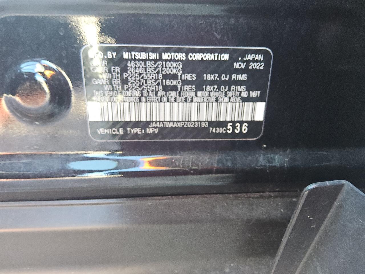 2023 Mitsubishi Eclipse Cross Se VIN: JA4ATWAAXPZ023193 Lot: 91649915