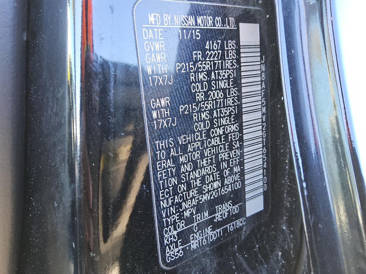 2016 Nissan Juke S VIN: JN8AF5MV2GT654100 Lot: 91218225