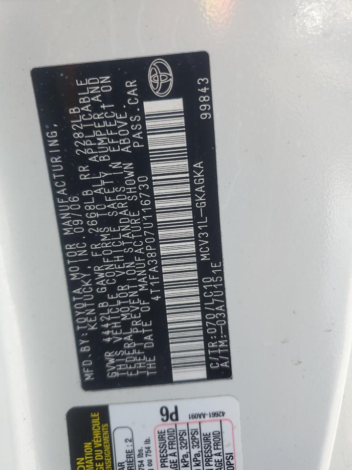 2007 Toyota Camry Solara Se VIN: 4T1FA38P07U116730 Lot: 93113175