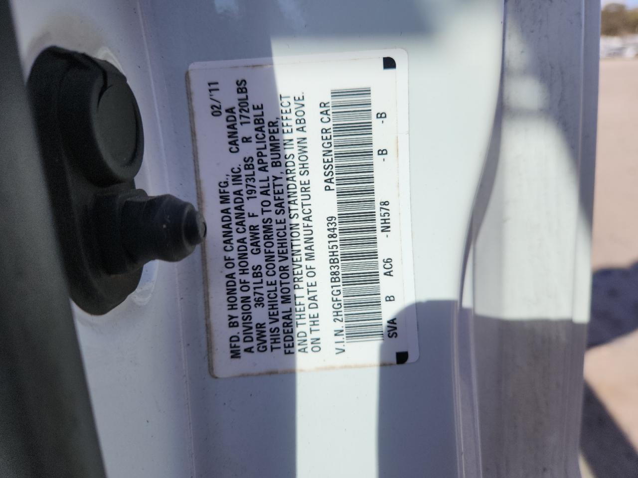 2011 Honda Civic Ex VIN: 2HGFG1B83BH518439 Lot: 92650965