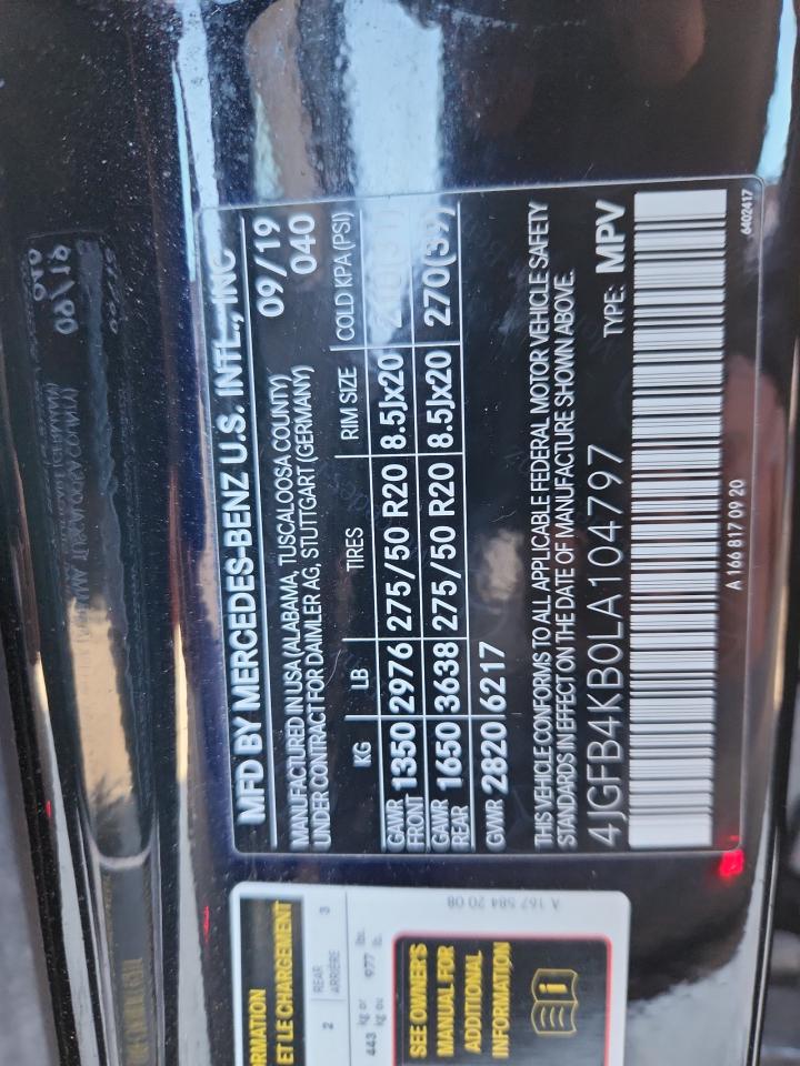 2020 Mercedes-Benz Gle 350 4Matic VIN: 4JGFB4KB0LA104797 Lot: 93392265