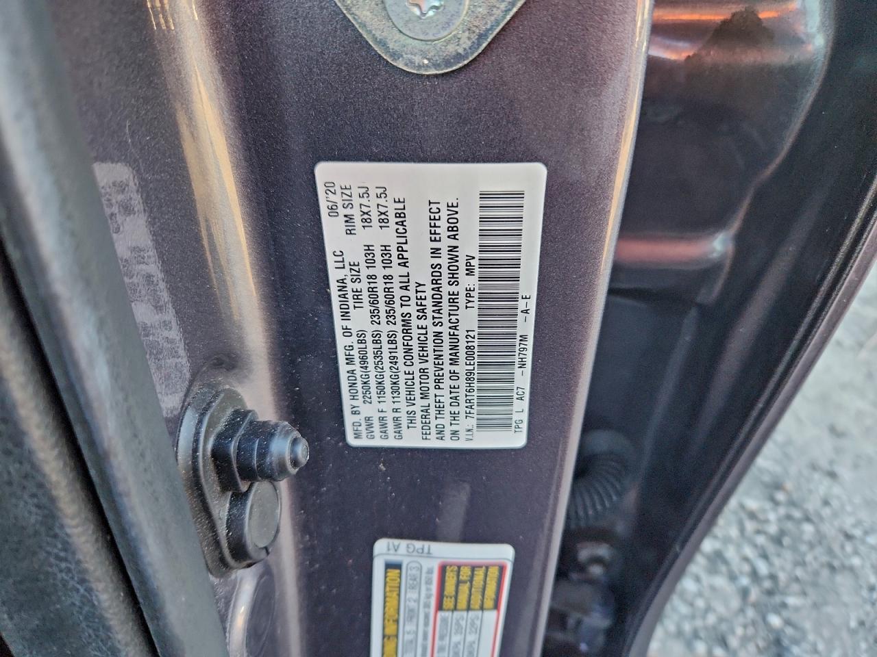 2020 Honda Cr-V Exl VIN: 7FART6H89LE008121 Lot: 94285465