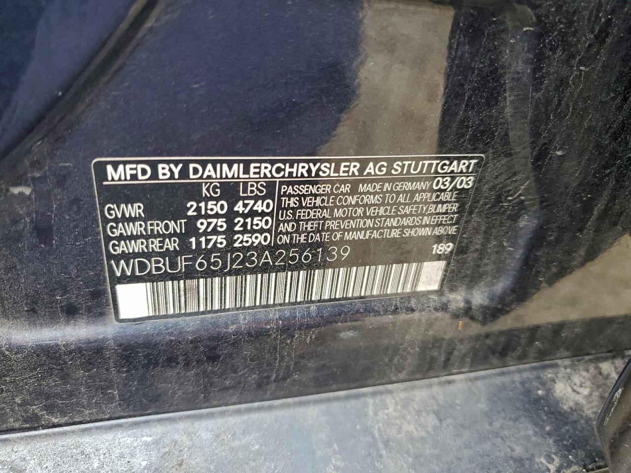 2003 Mercedes-Benz E 320 VIN: WDBUF65J23A256139 Lot: 94308945