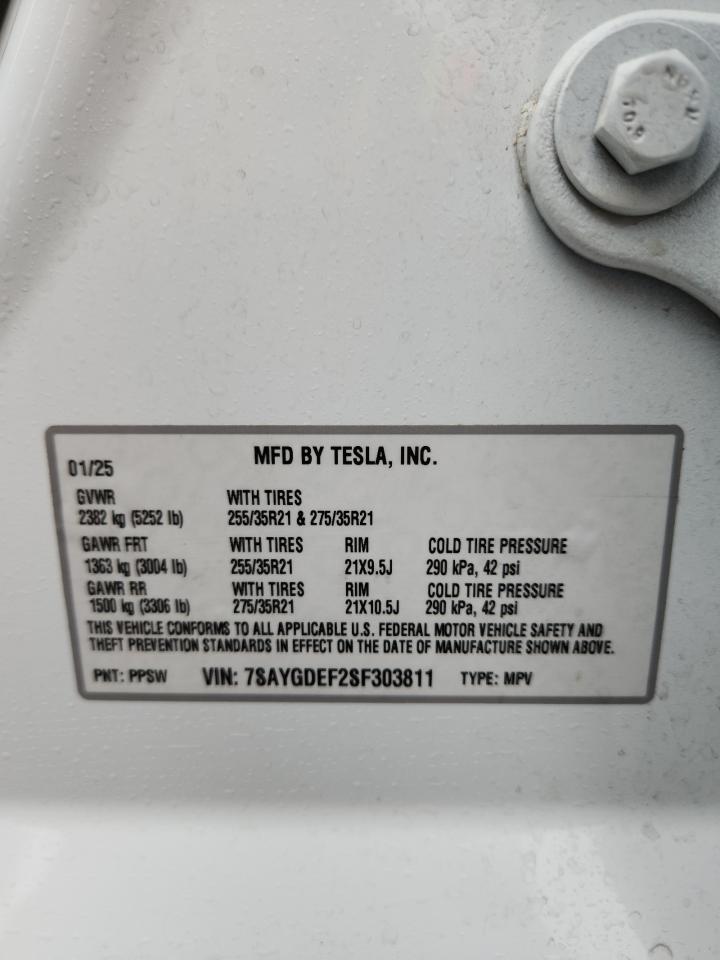 2025 Tesla Model Y VIN: 7SAYGDEF2SF303811 Lot: 93290035