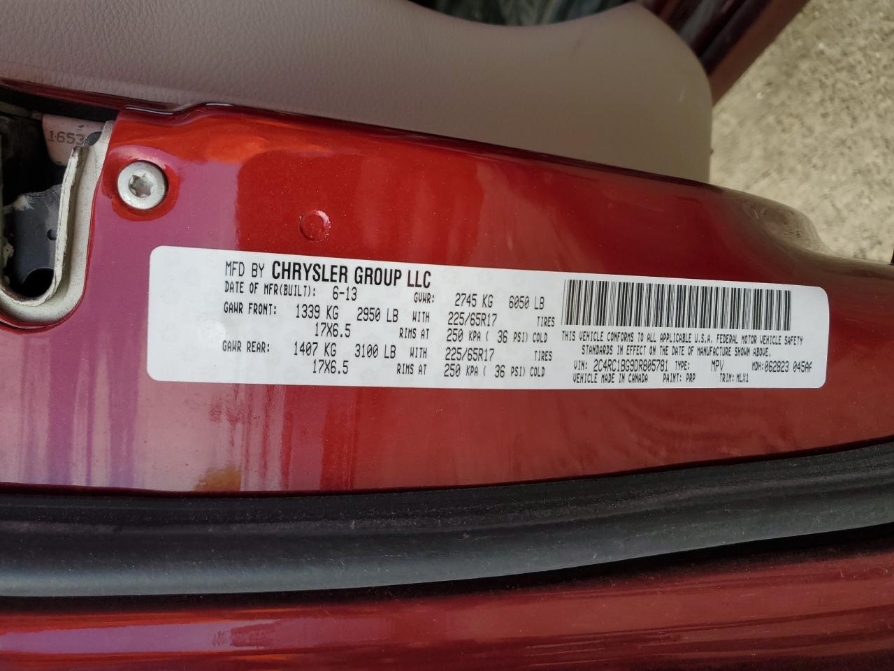 2013 Chrysler Town & Country Touring VIN: 2C4RC1BG9DR805781 Lot: 91557135