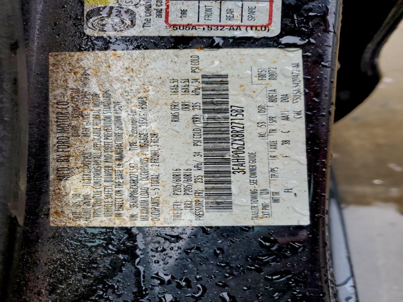 2008 Ford Fusion S VIN: 3FAHP06ZX8R271587 Lot: 94348985