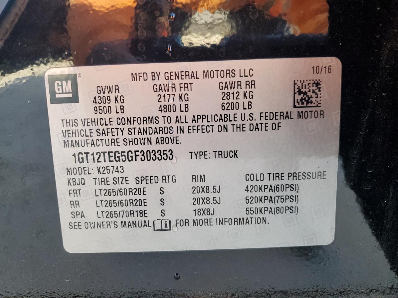 2016 GMC Sierra K2500 Slt VIN: 1GT12TEG5GF303353 Lot: 90997565