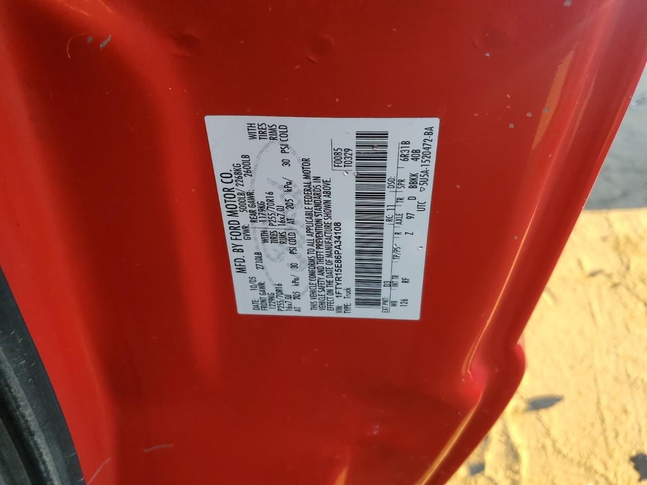 2006 Ford Ranger Super Cab VIN: 1FTYR15E86PA34108 Lot: 93376965