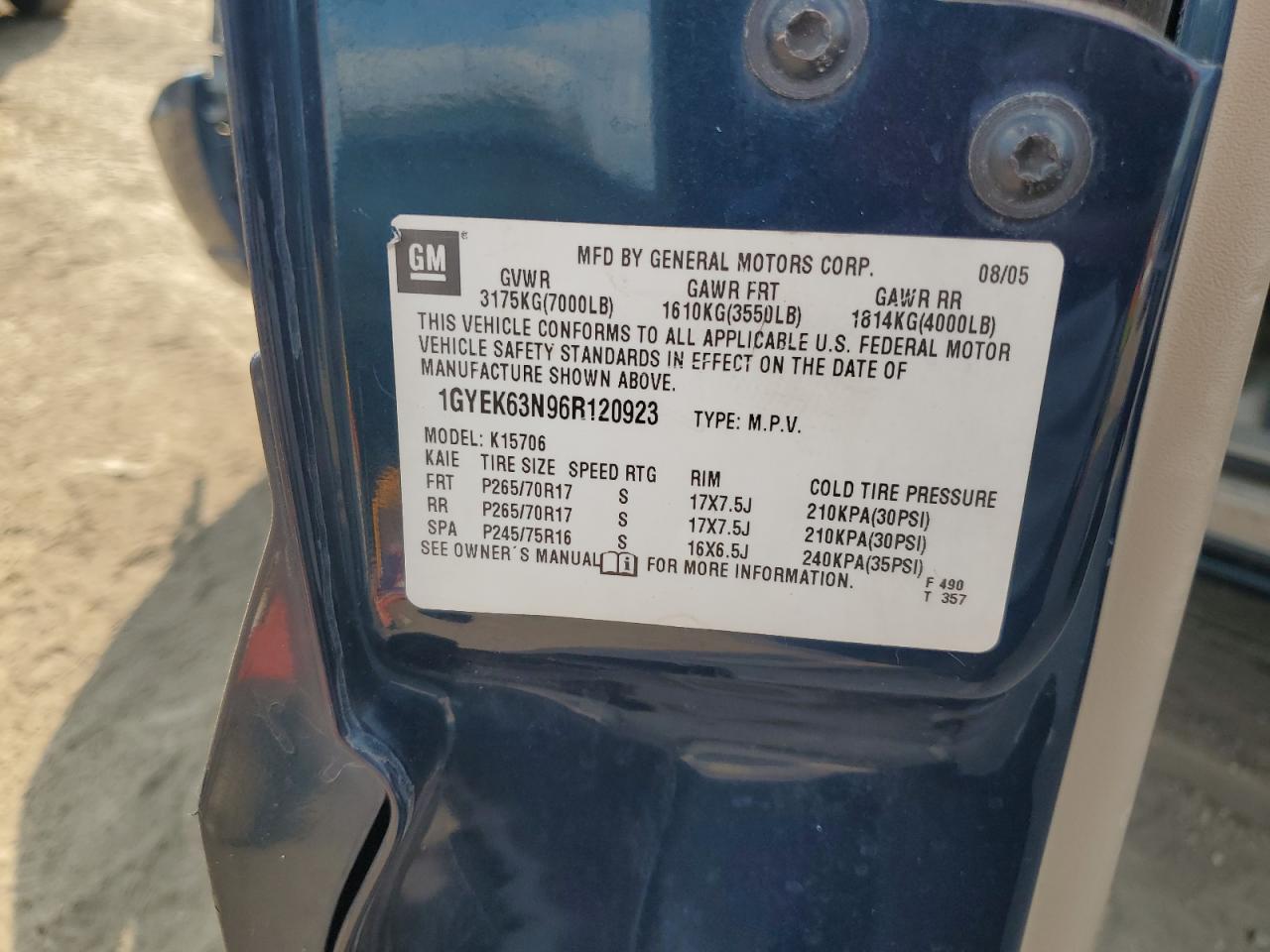 2006 Cadillac Escalade Luxury VIN: 1GYEK63N96R120923 Lot: 93555945