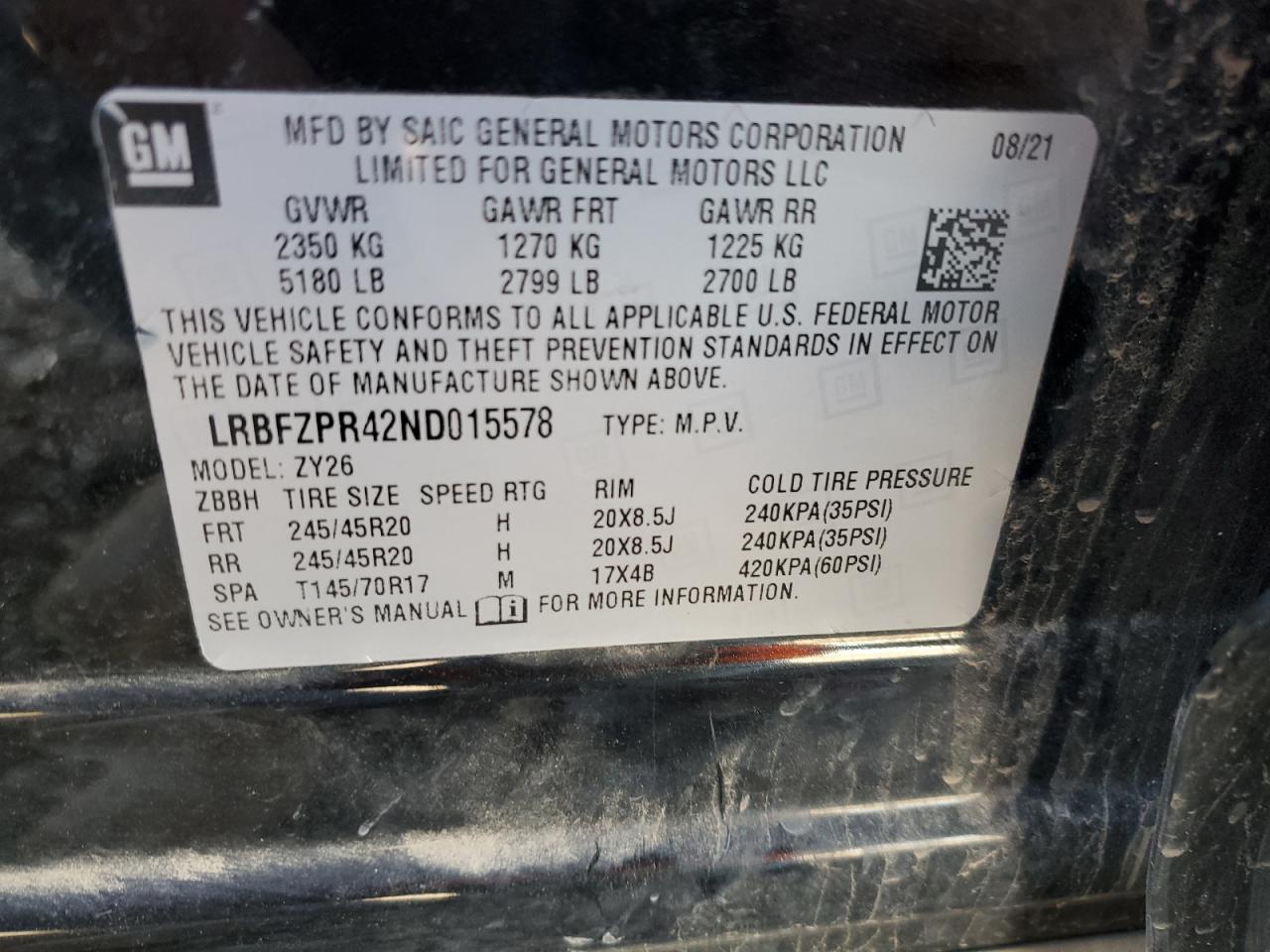 2022 Buick Envision Essence VIN: LRBFZPR42ND015578 Lot: 91560625