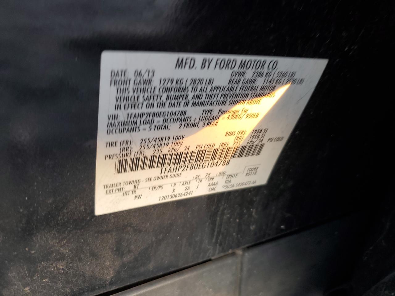 2014 Ford Taurus Limited VIN: 1FAHP2F80EG104788 Lot: 91593245