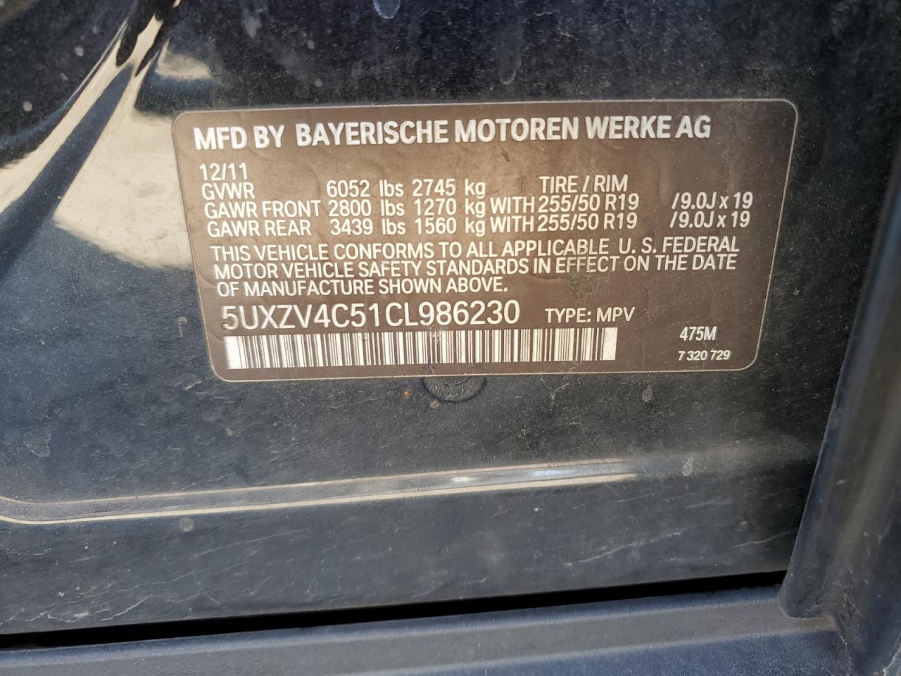 2012 BMW X5 xDrive35I VIN: 5UXZV4C51CL986230 Lot: 92872795