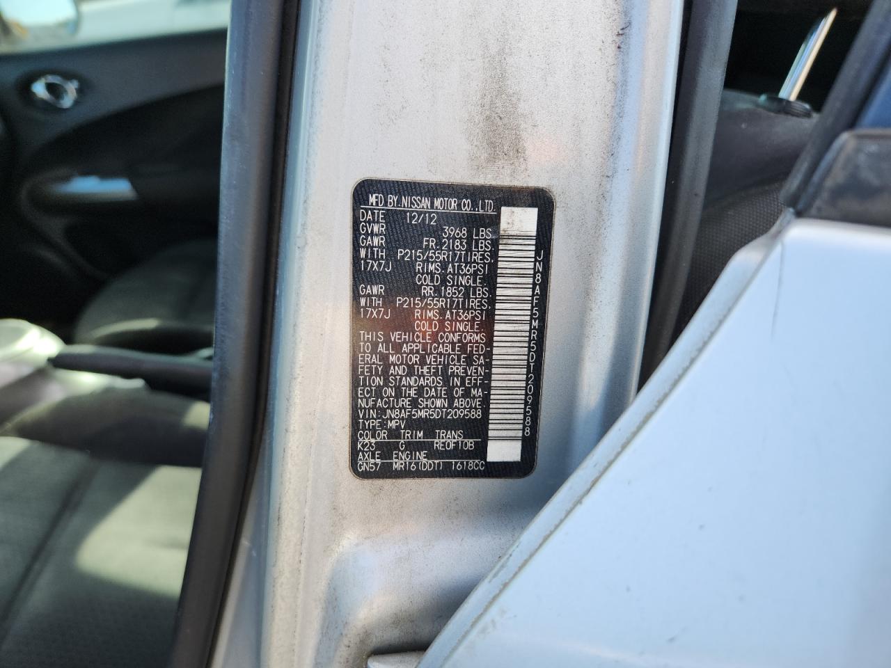 2013 Nissan Juke S VIN: JN8AF5MR5DT209588 Lot: 91694555